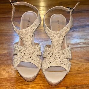 Audrey Brooke Beige Crochet Wedge Sandals